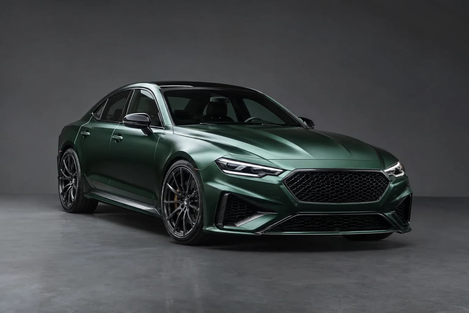 Deep green gloss finish concept on a performance sedan